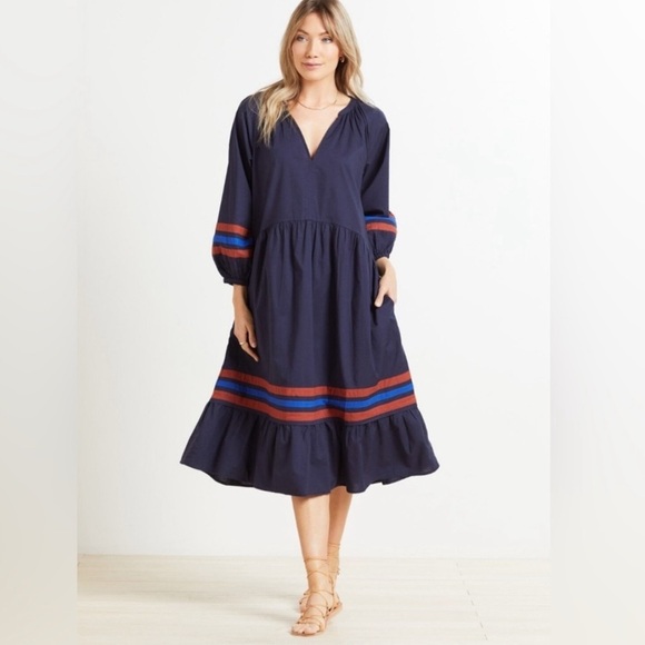 SUNDRY Varsity Stripe Midi Dress SUNDR32068 Coastal Preppy Size 2 US Medium - Picture 1 of 14